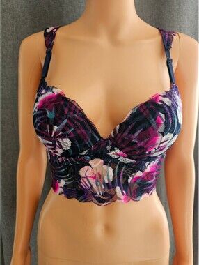 Victoria's Secret PINK Floral Lace Longline Bra with Crisscross Back